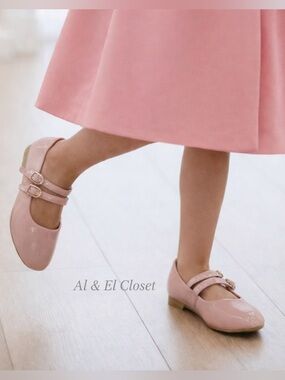 Cat & Jack Pink Double Strap Pink Flats | Sz 2 l Vegan | New With Tags l No Box